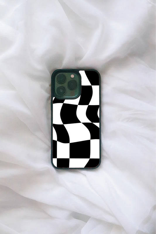 Black Wavy Checkered Glass Case