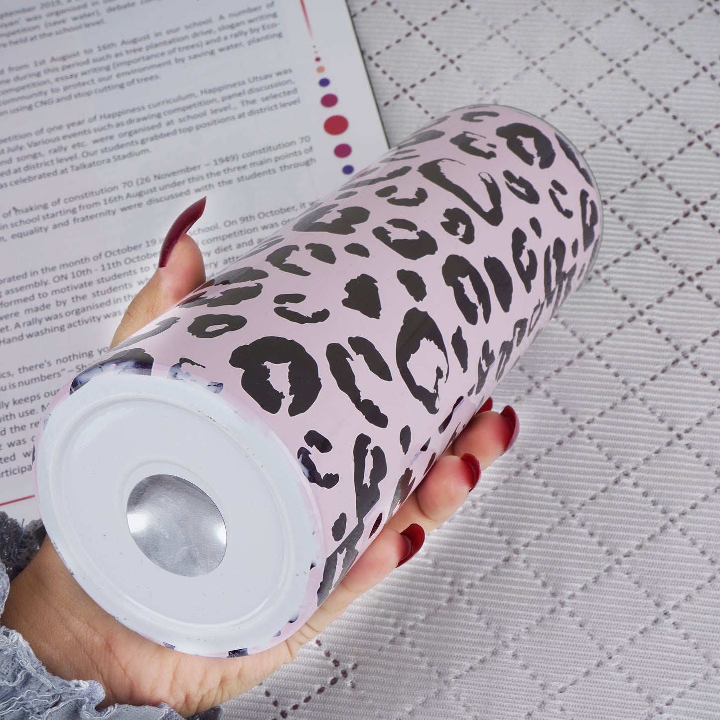 Stainless Heavy Steel Designer Water Bottle with Heavy Plastic Straw (Chick Leopard)