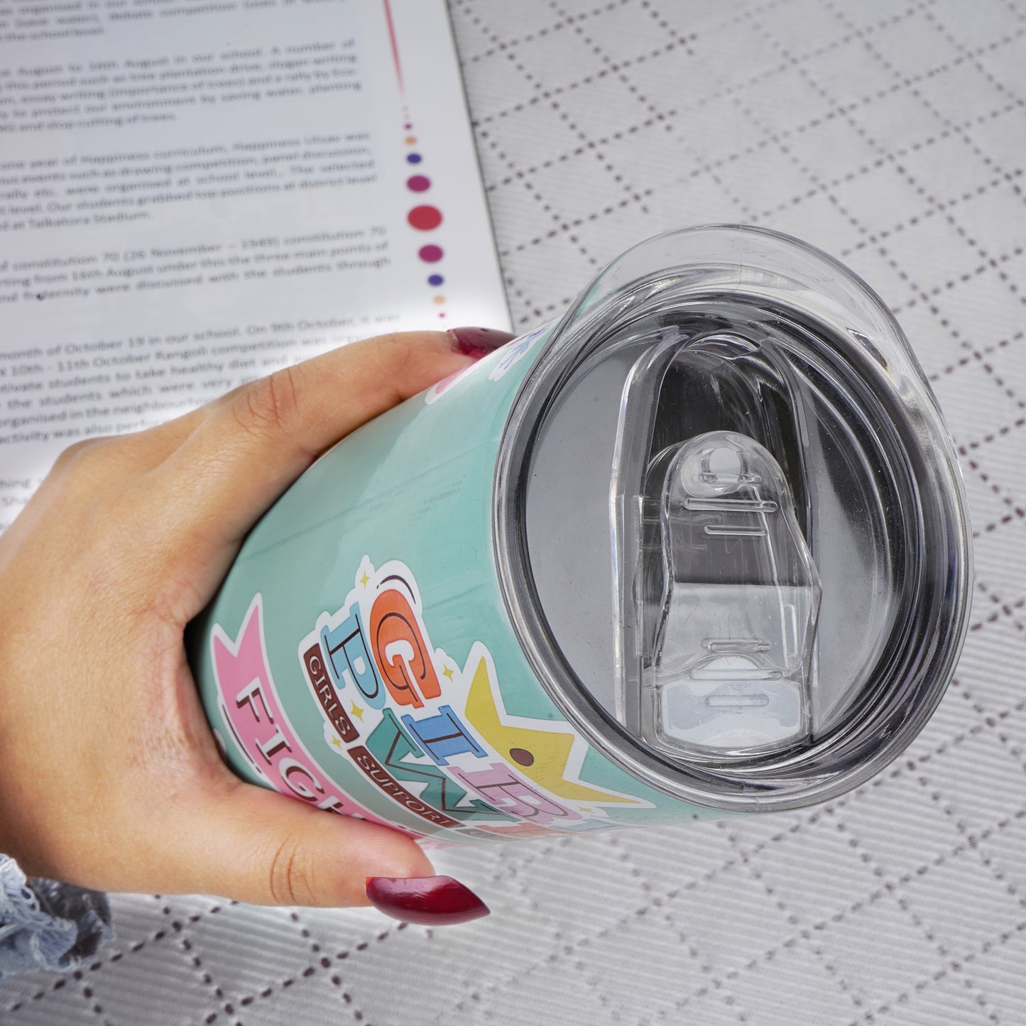 Stainless Heavy Steel Designer Water Bottle with Heavy Plastic Straw (Girl Power)