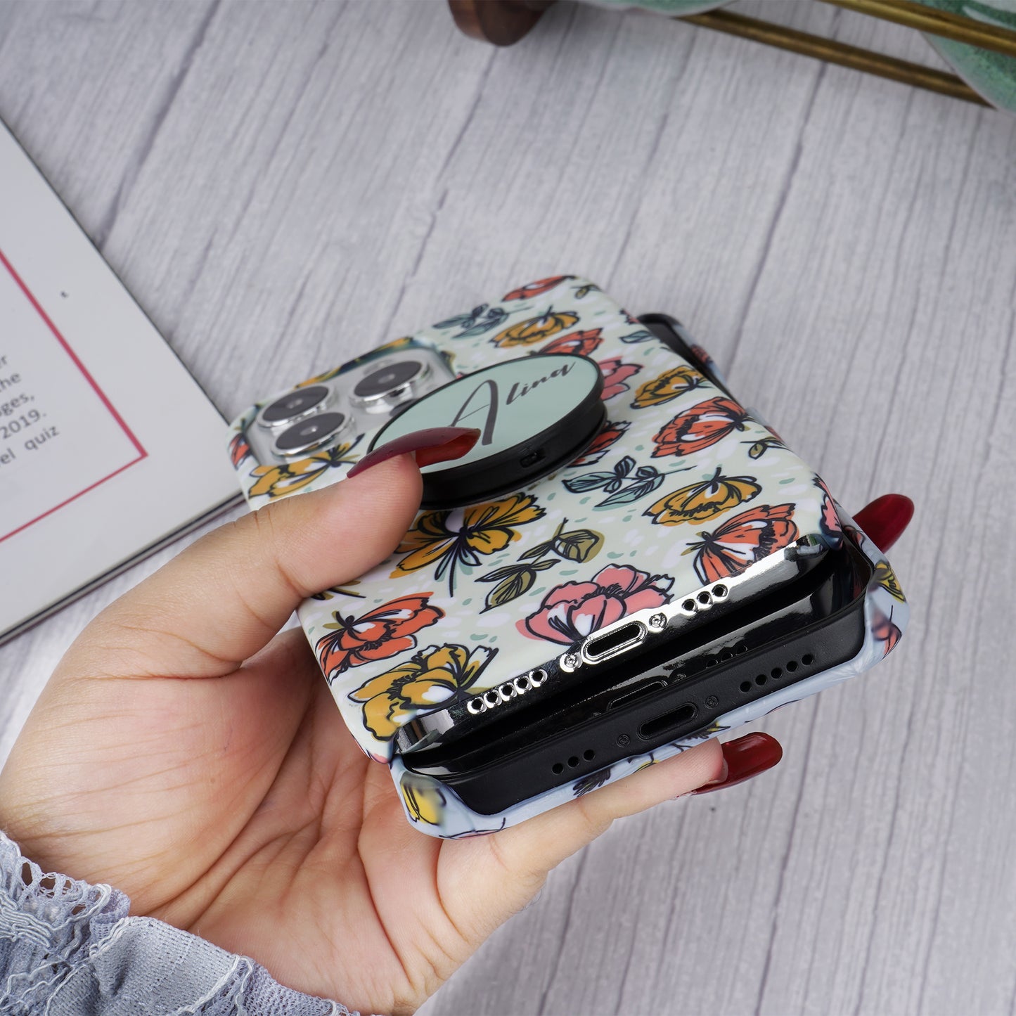 Spring Floral Slim Case Cover With Customised Holder