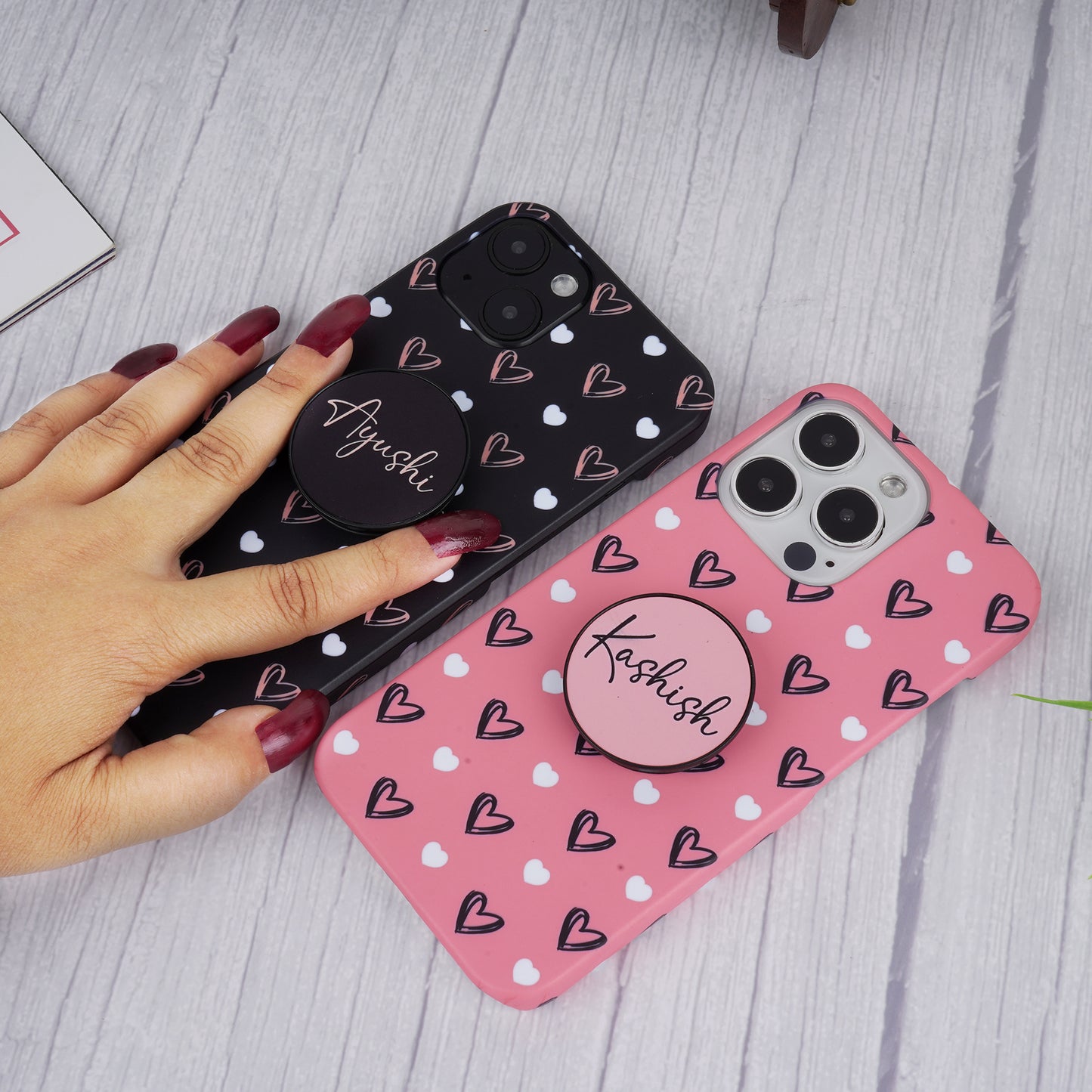 Heart Pattern Slim Case Cover With Customized Holder