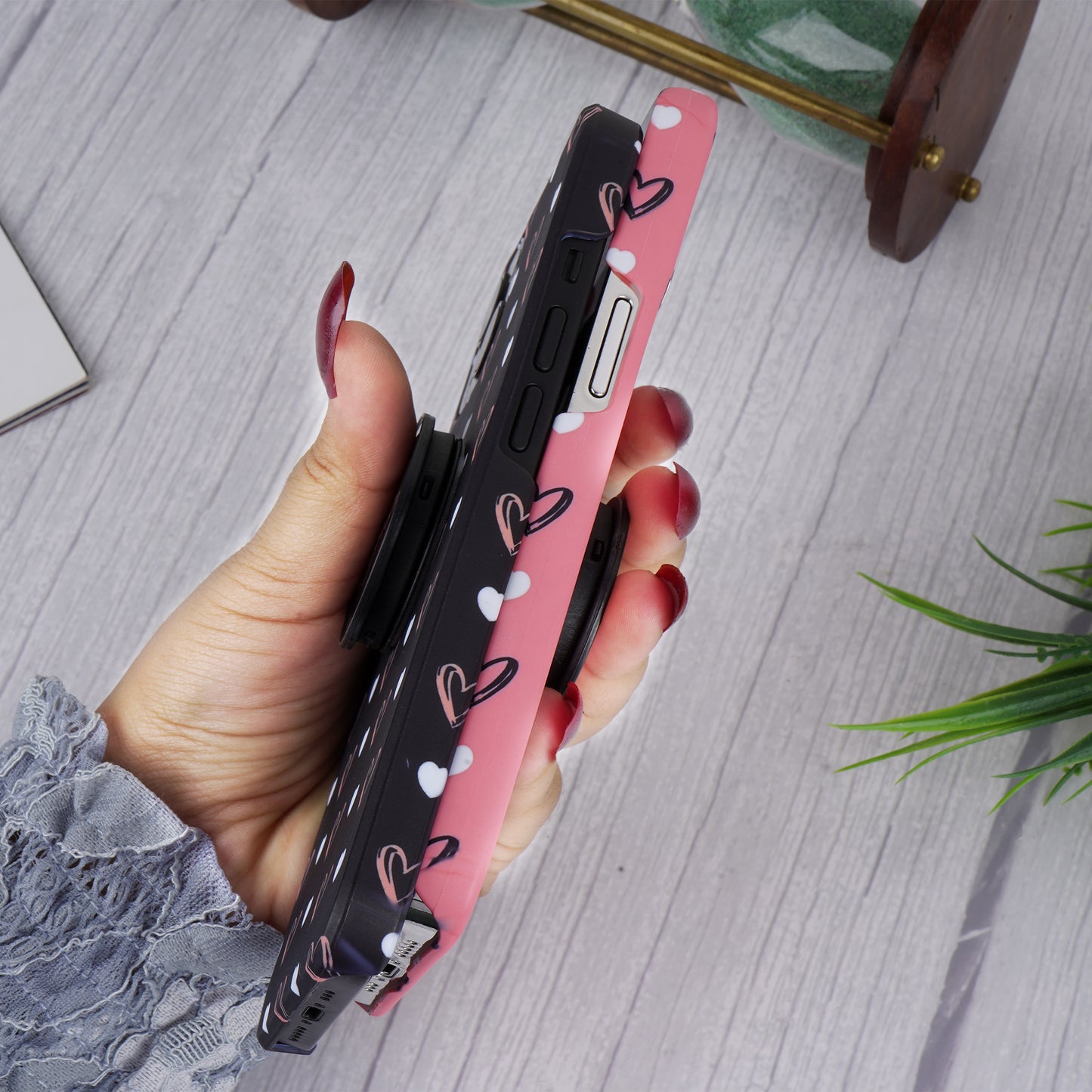 Heart Pattern Slim Case Cover With Customized Holder