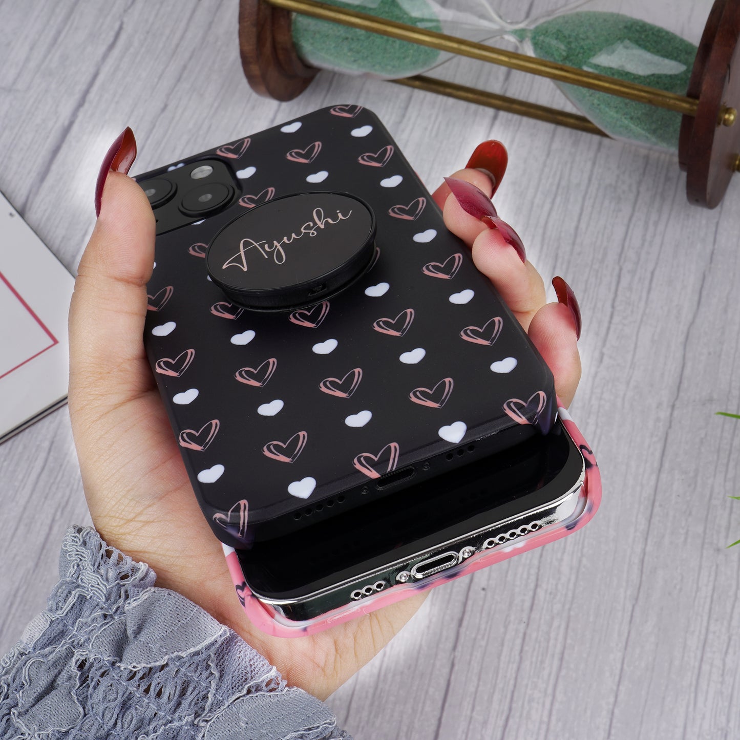 Heart Pattern Slim Case Cover With Customized Holder