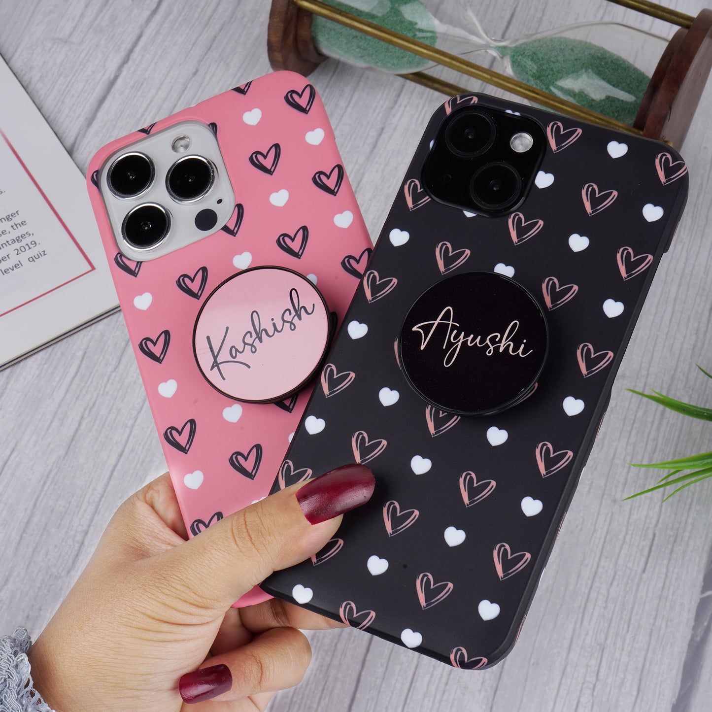 Heart Pattern Slim Case Cover With Customized Holder