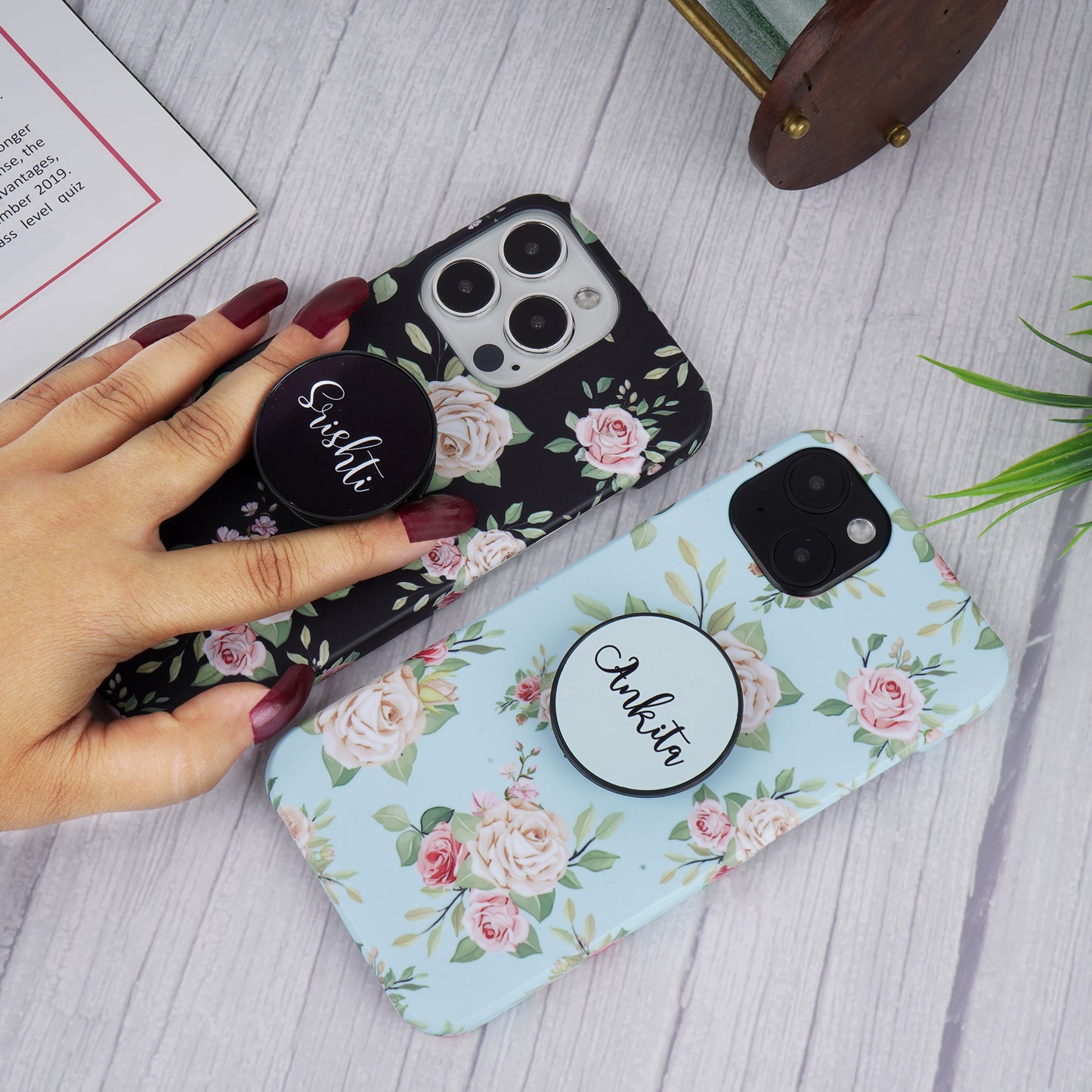 Rose Floral Pattern Slim Case Cover With Custom Holder