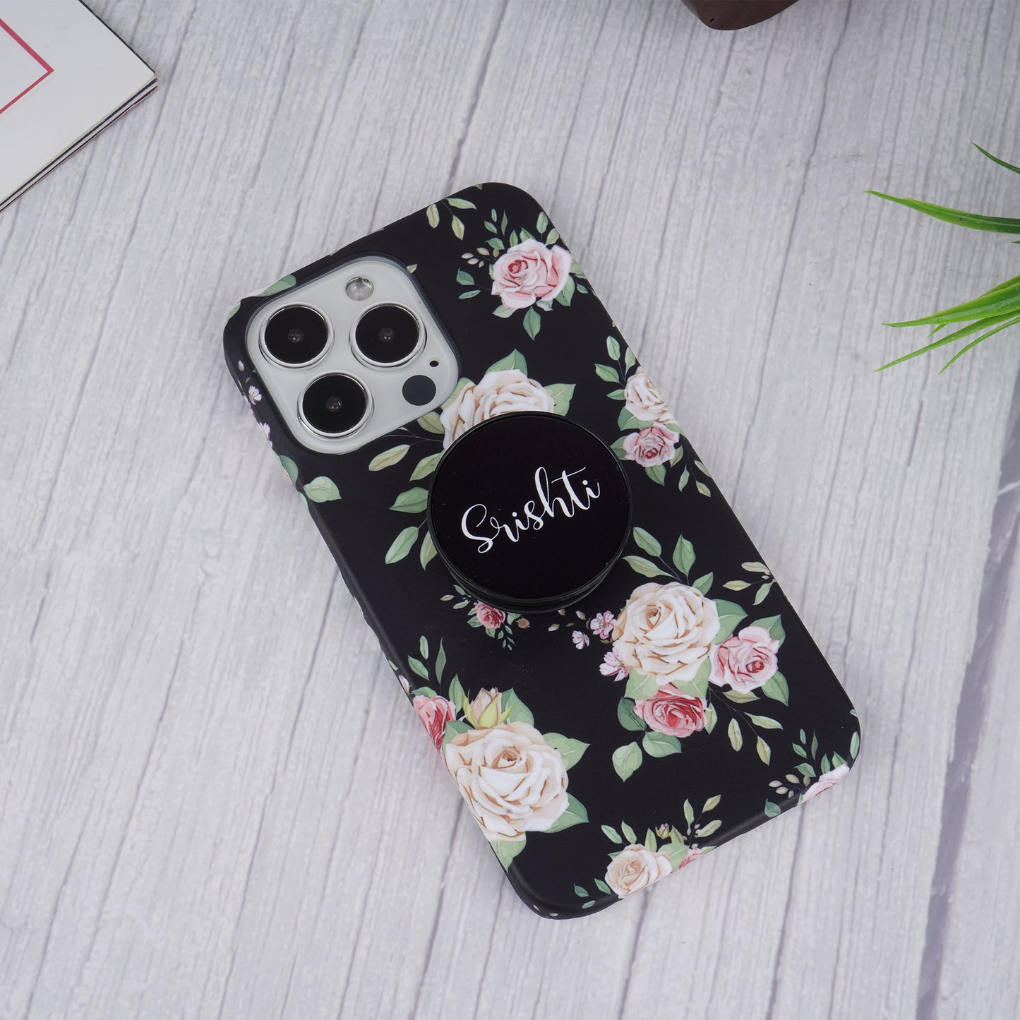 Rose Floral Pattern Slim Case Cover With Custom Holder