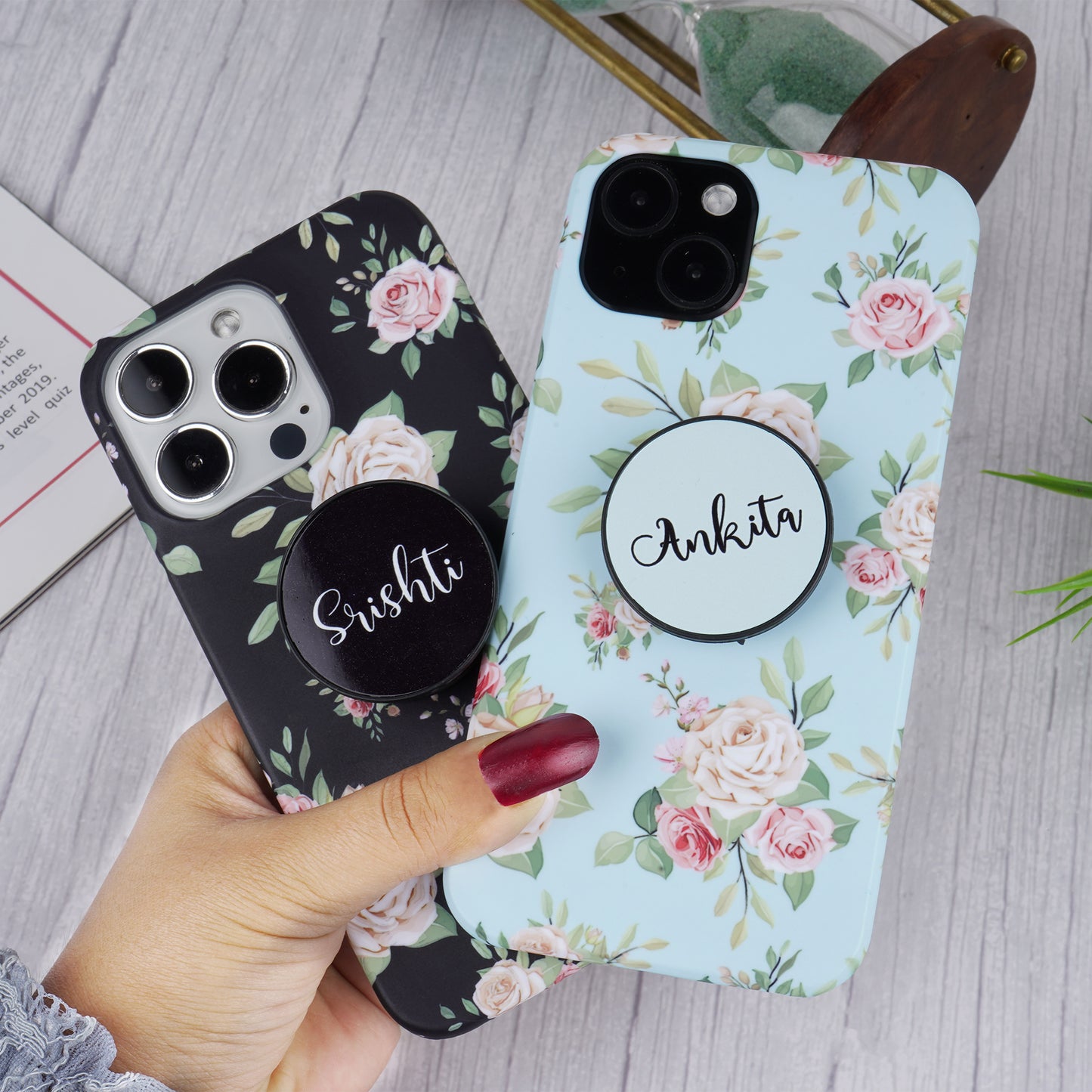Rose Floral Pattern Slim Case Cover With Custom Holder