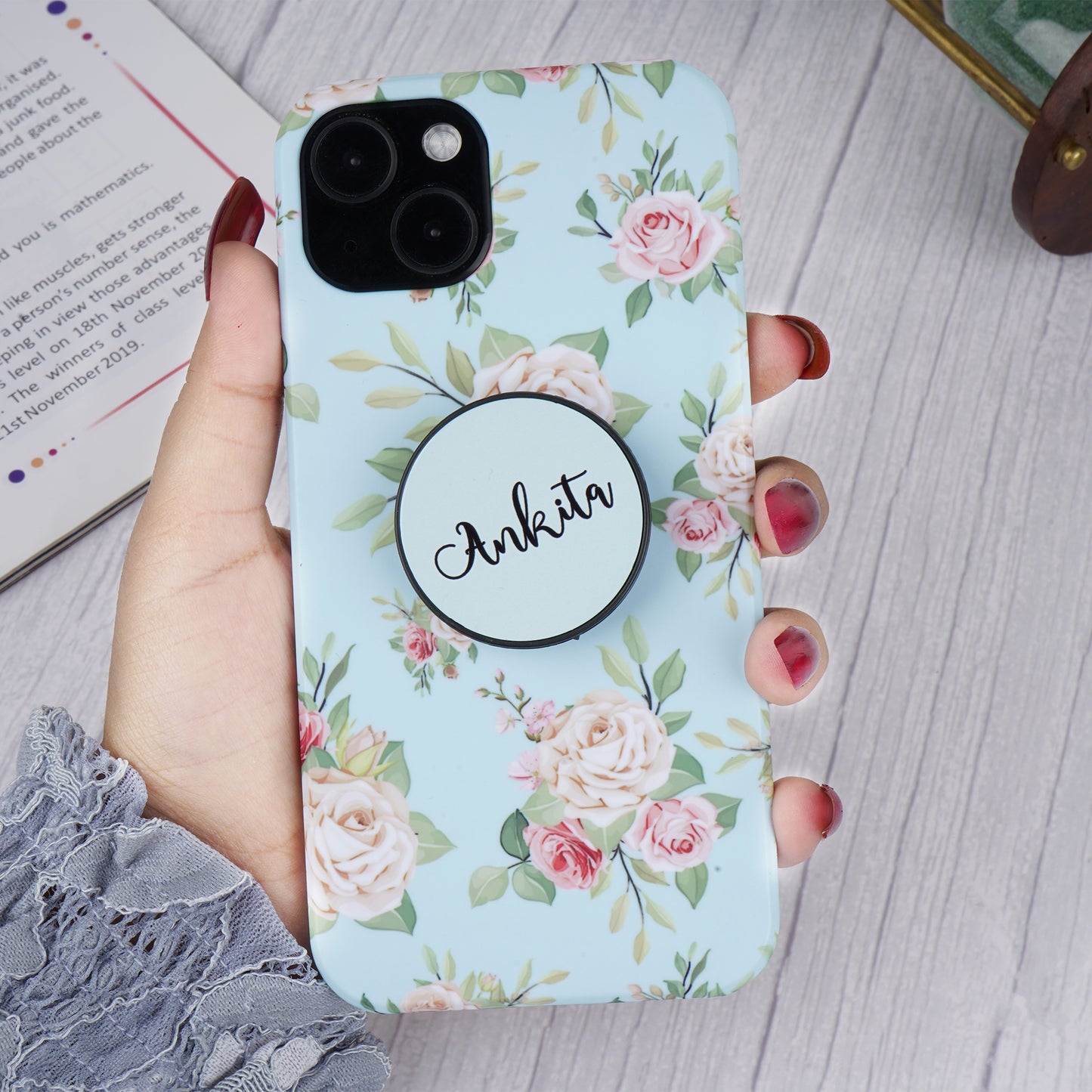 Rose Floral Pattern Slim Case Cover With Custom Holder