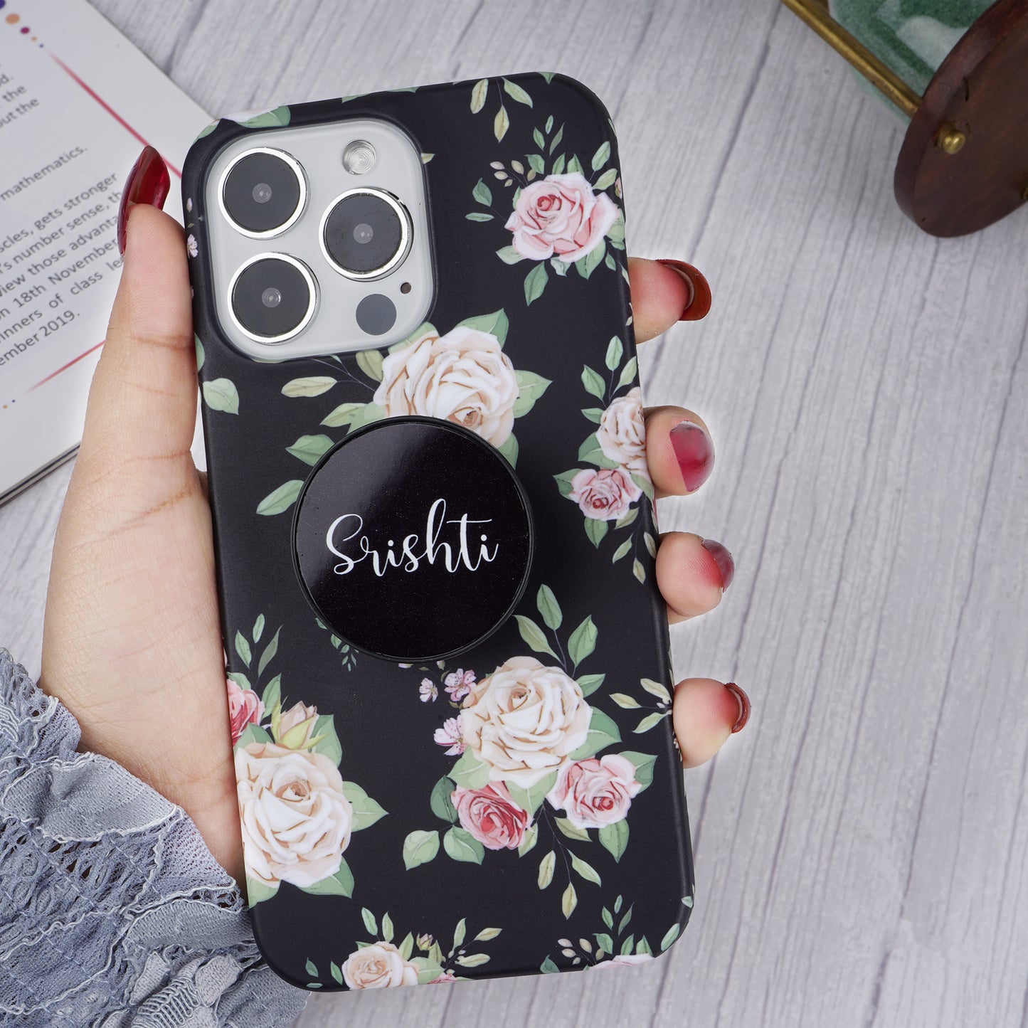 Rose Floral Pattern Slim Case Cover With Custom Holder