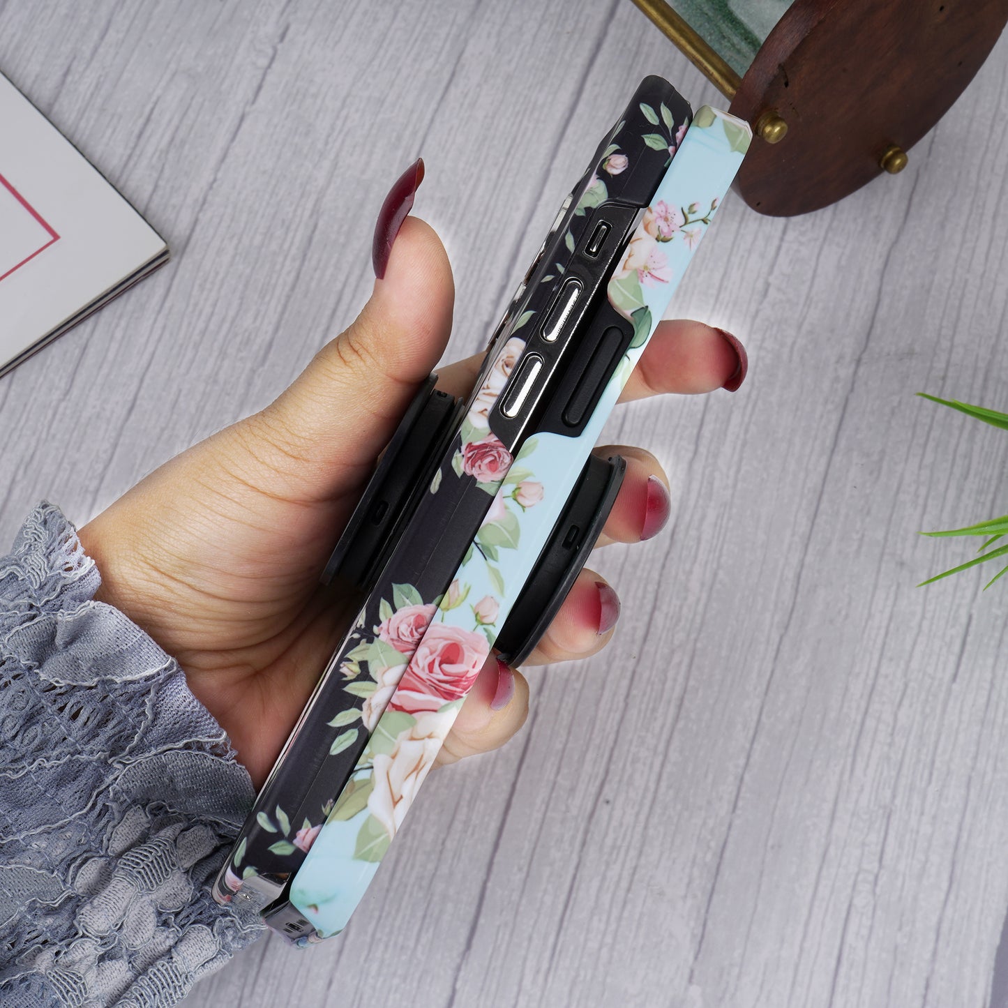 Rose Floral Pattern Slim Case Cover With Custom Holder