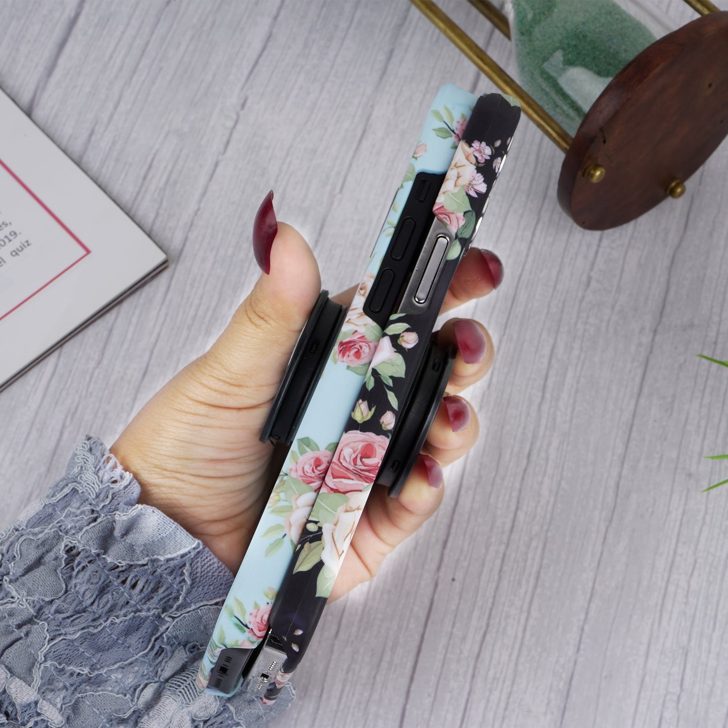 Rose Floral Pattern Slim Case Cover With Custom Holder