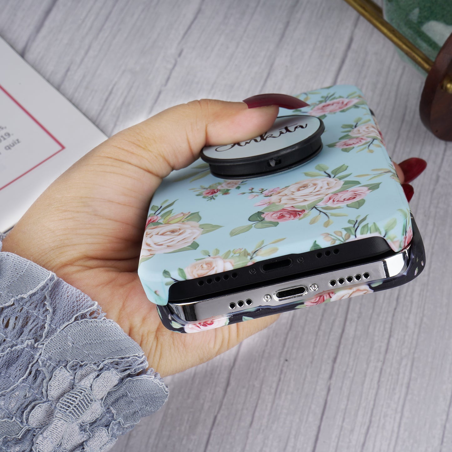 Rose Floral Pattern Slim Case Cover With Custom Holder