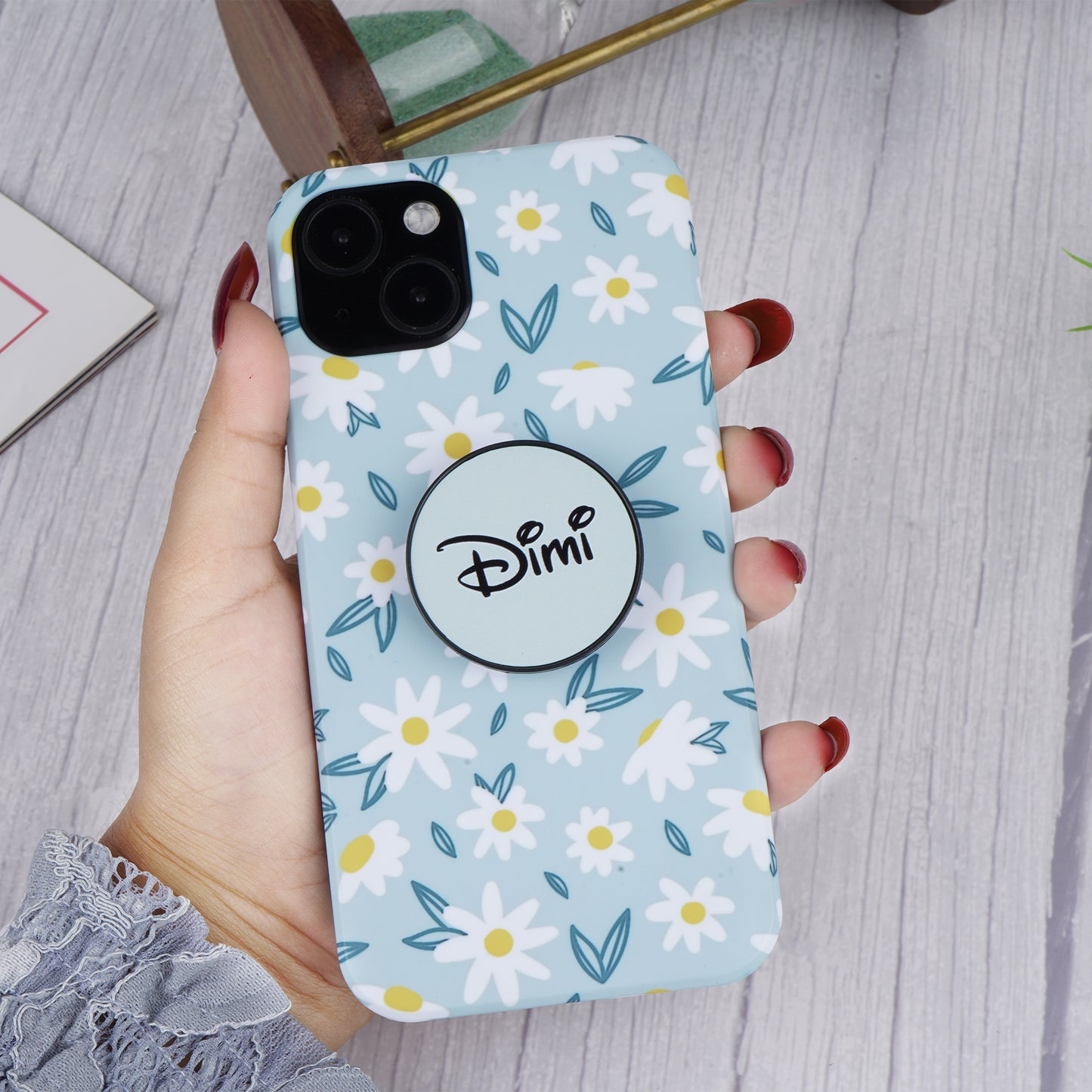 Daisy Floral Slim Case Cover With Customized Holder