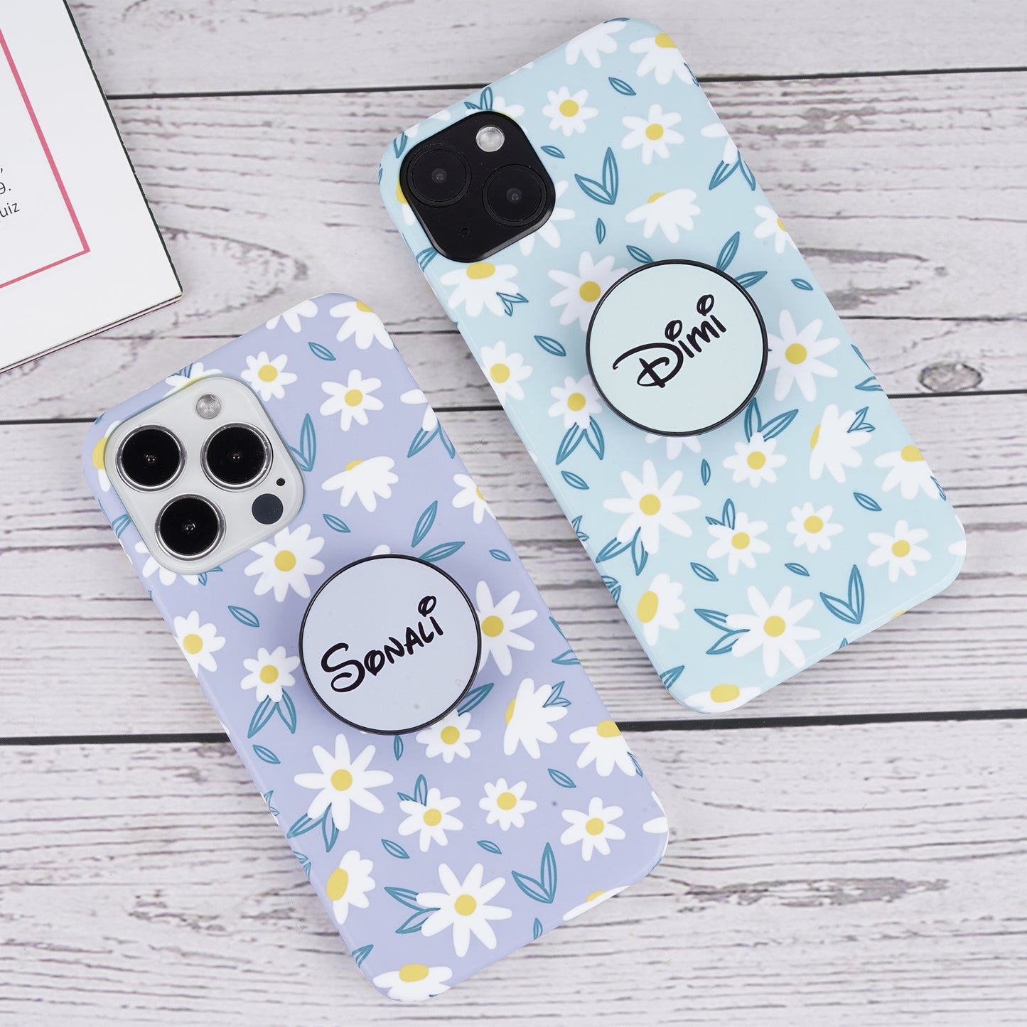 Daisy Floral Slim Case Cover With Customized Holder
