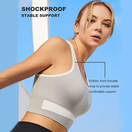 Fitness Running Sports Bra Women's Gathering Cross Back Color Clashing Soft Comfortable