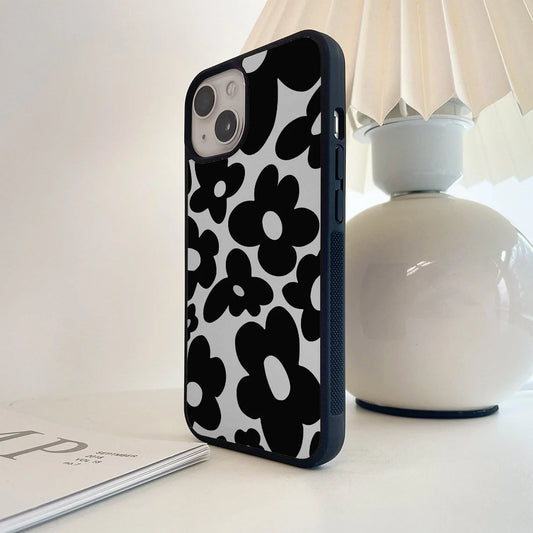 Black Flower Glass Case