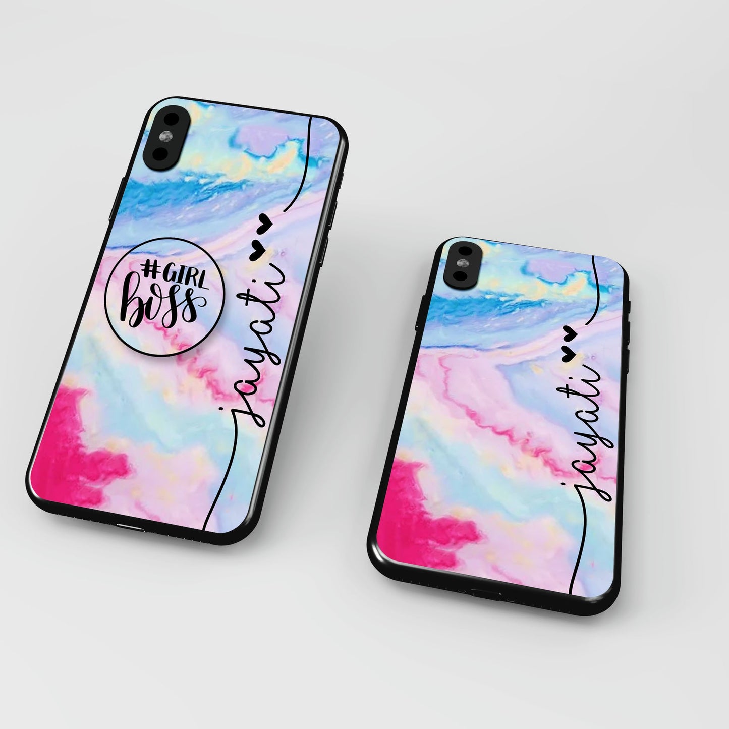 Rainbow Custom Name Glass Case With Girl Boss Holder