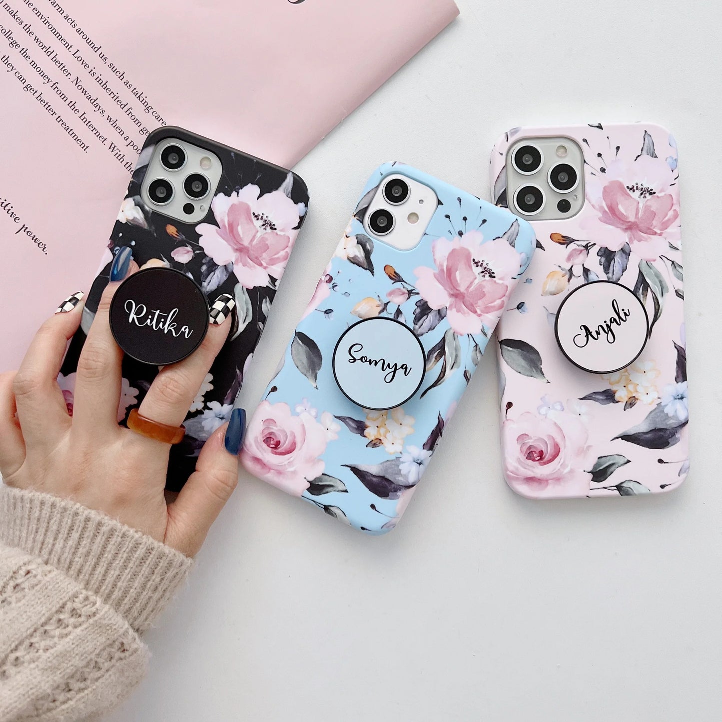 The Floral Threesome Slim Case Cover With Customised Holder