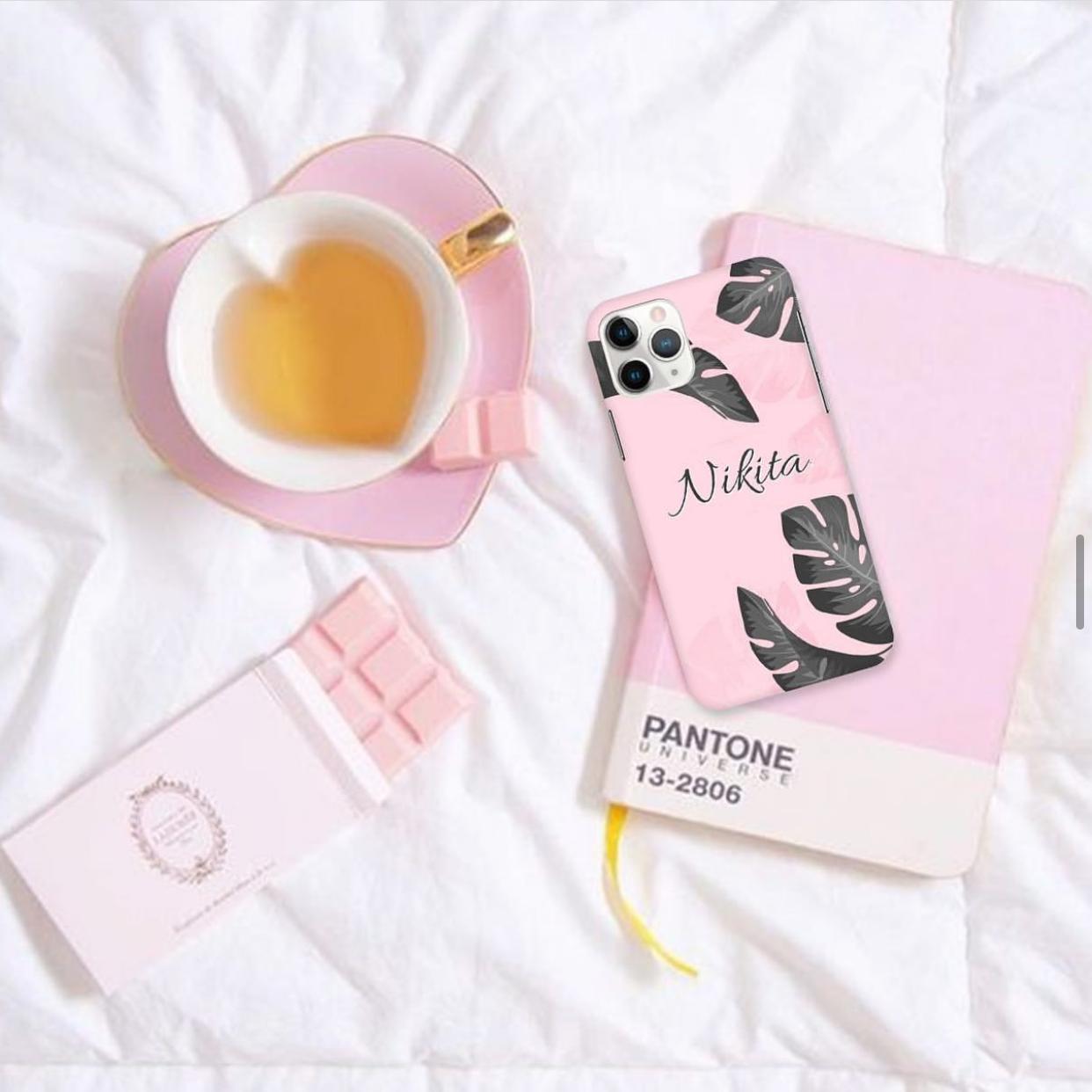 Pink Leaf Personalised Name Slim Case Cover