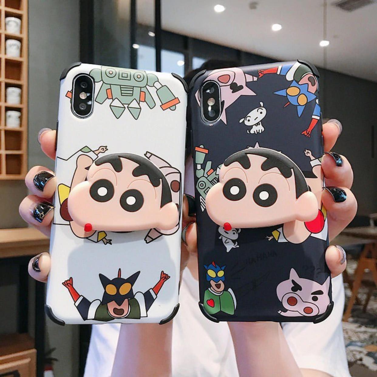The White And Black Shinchan Slim Case Cover With Holder