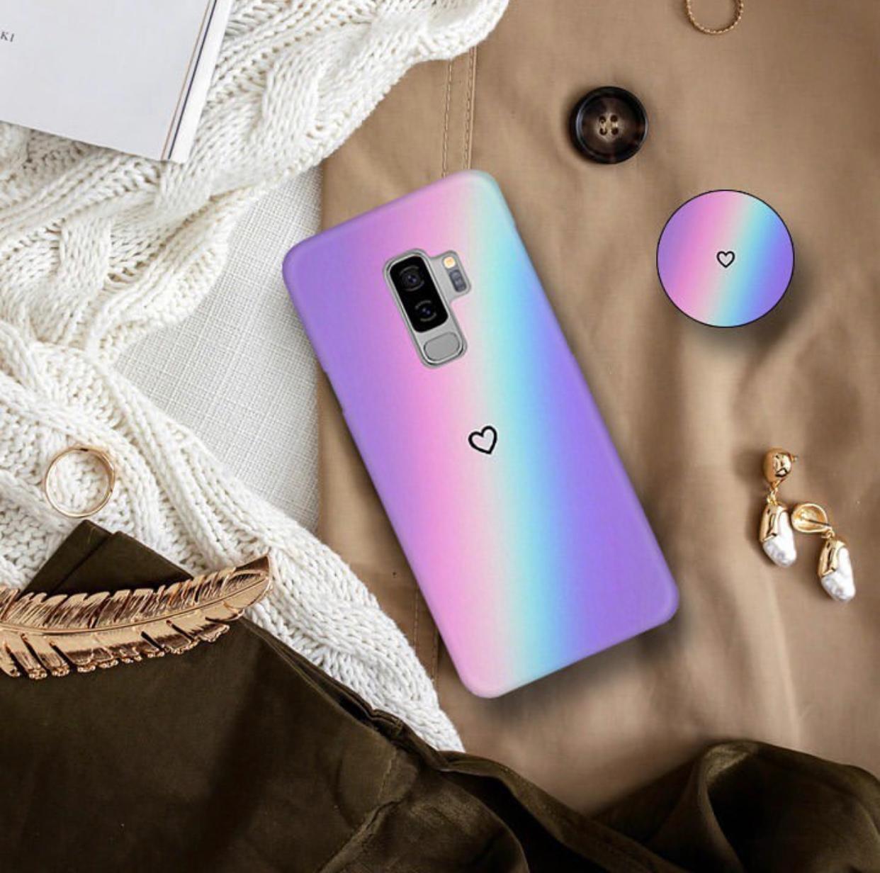 Rainbow Heart Case Slim Case Cover With Holder