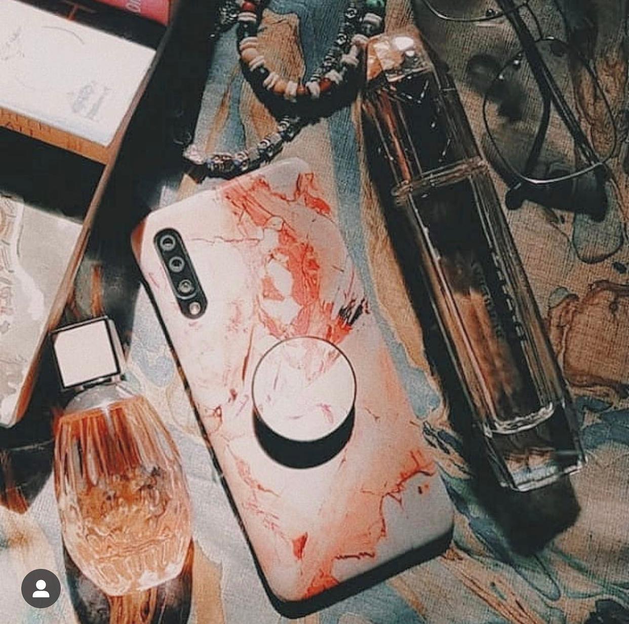 Pink Marble Slim Case Cover With Holder