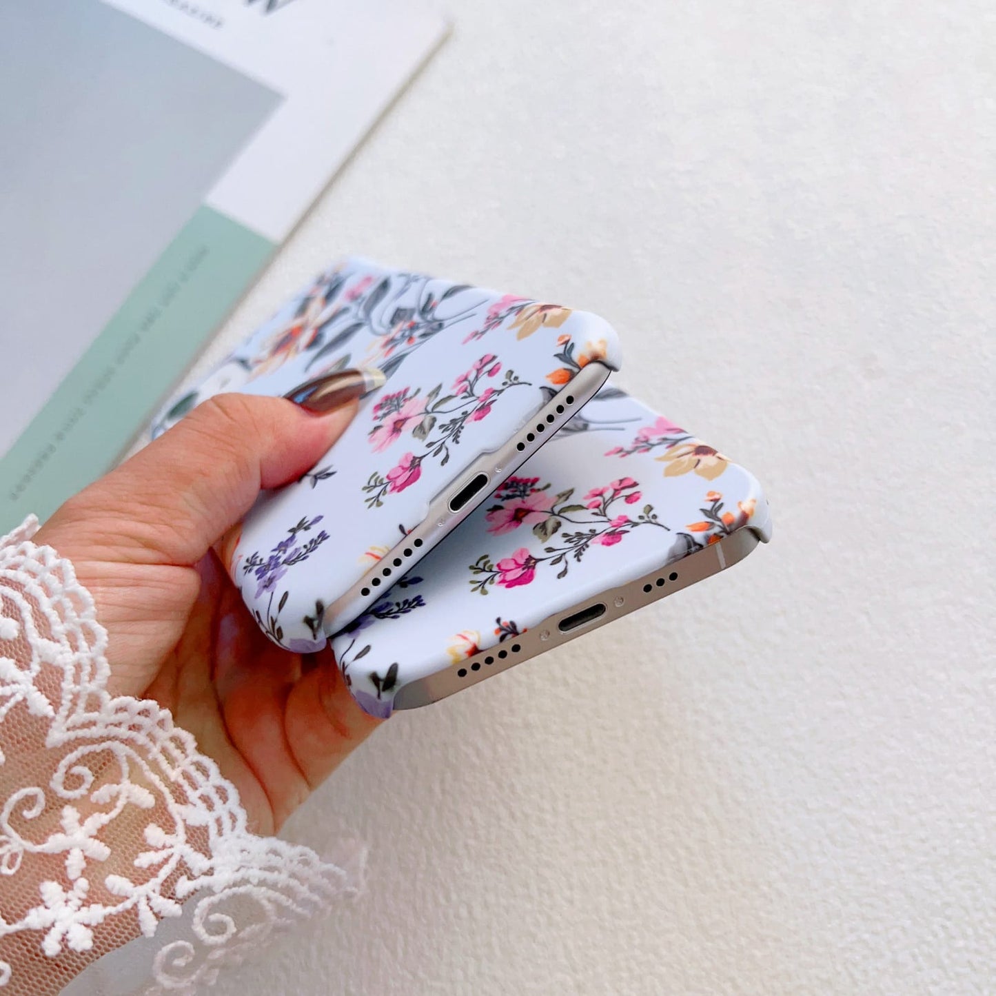 Blue Floral Slim Case Cover With Customised Holder