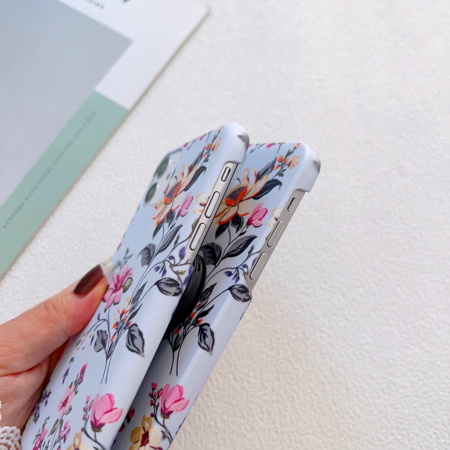 Blue Floral Slim Case Cover With Customised Holder