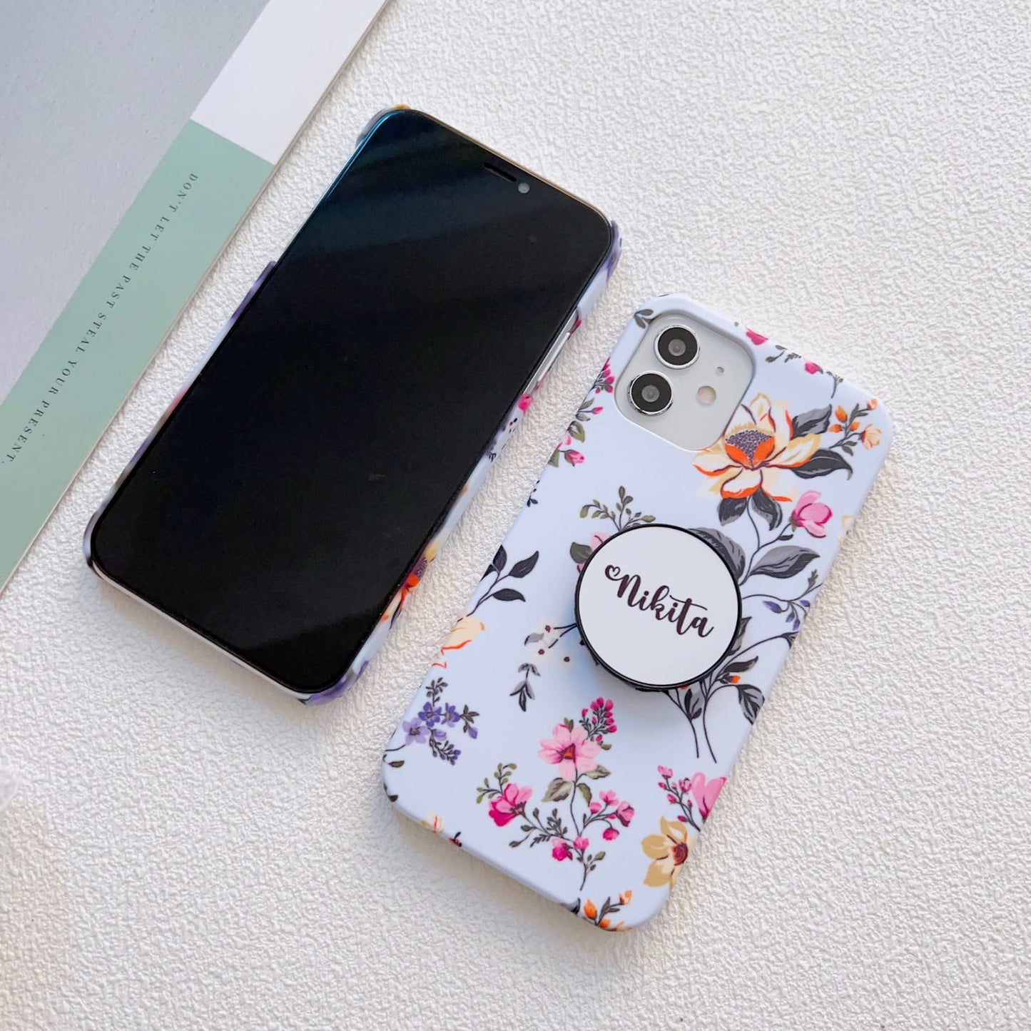 Blue Floral Slim Case Cover With Customised Holder