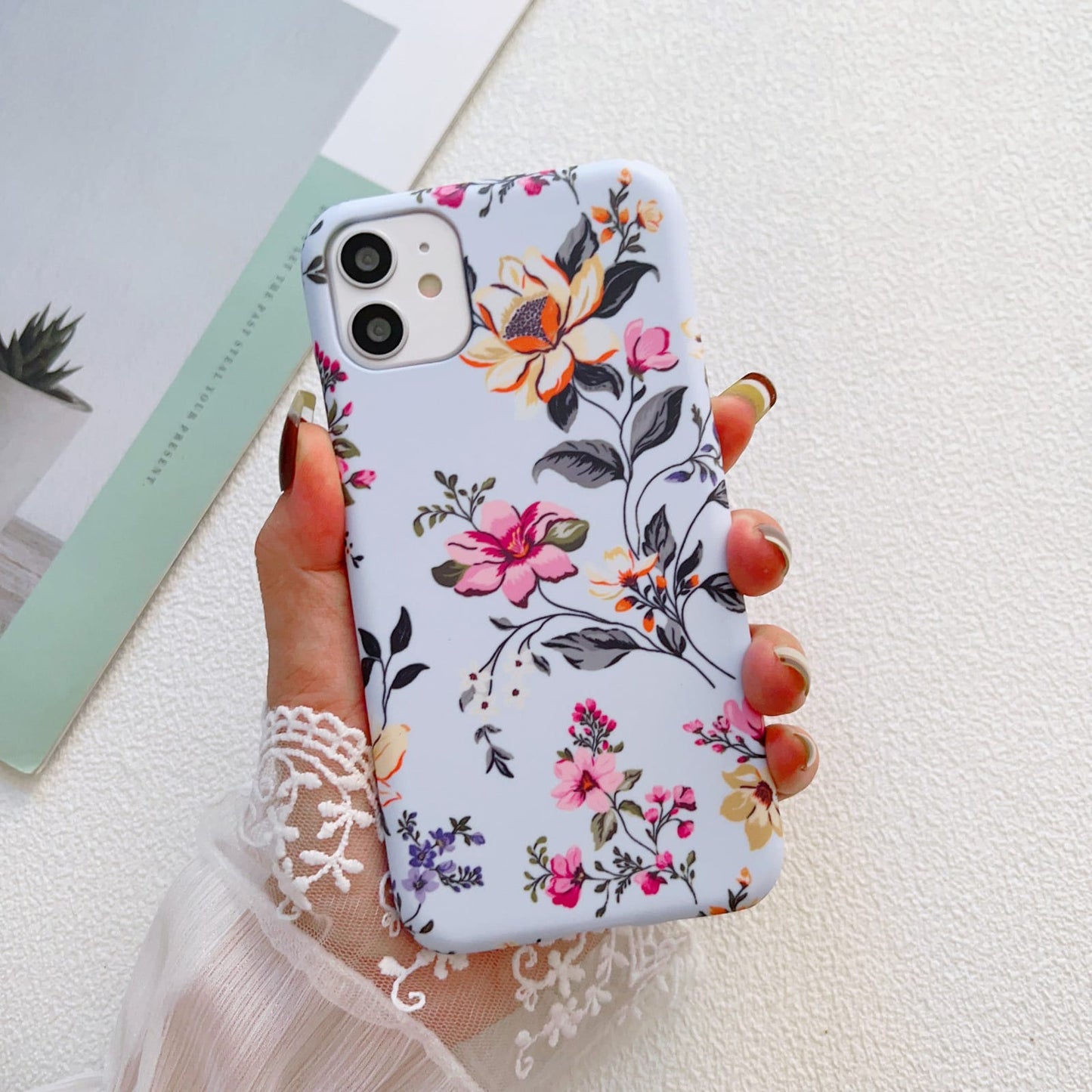Blue Floral Slim Case Cover With Customised Holder