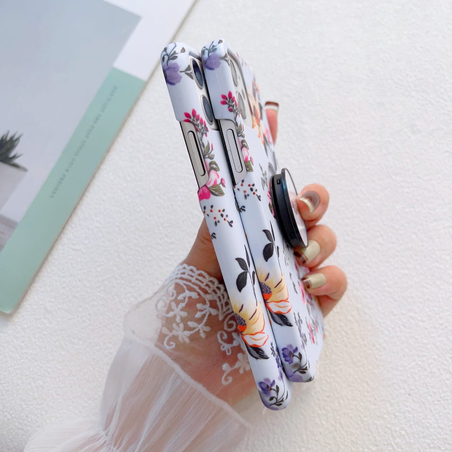 Blue Floral Slim Case Cover With Customised Holder