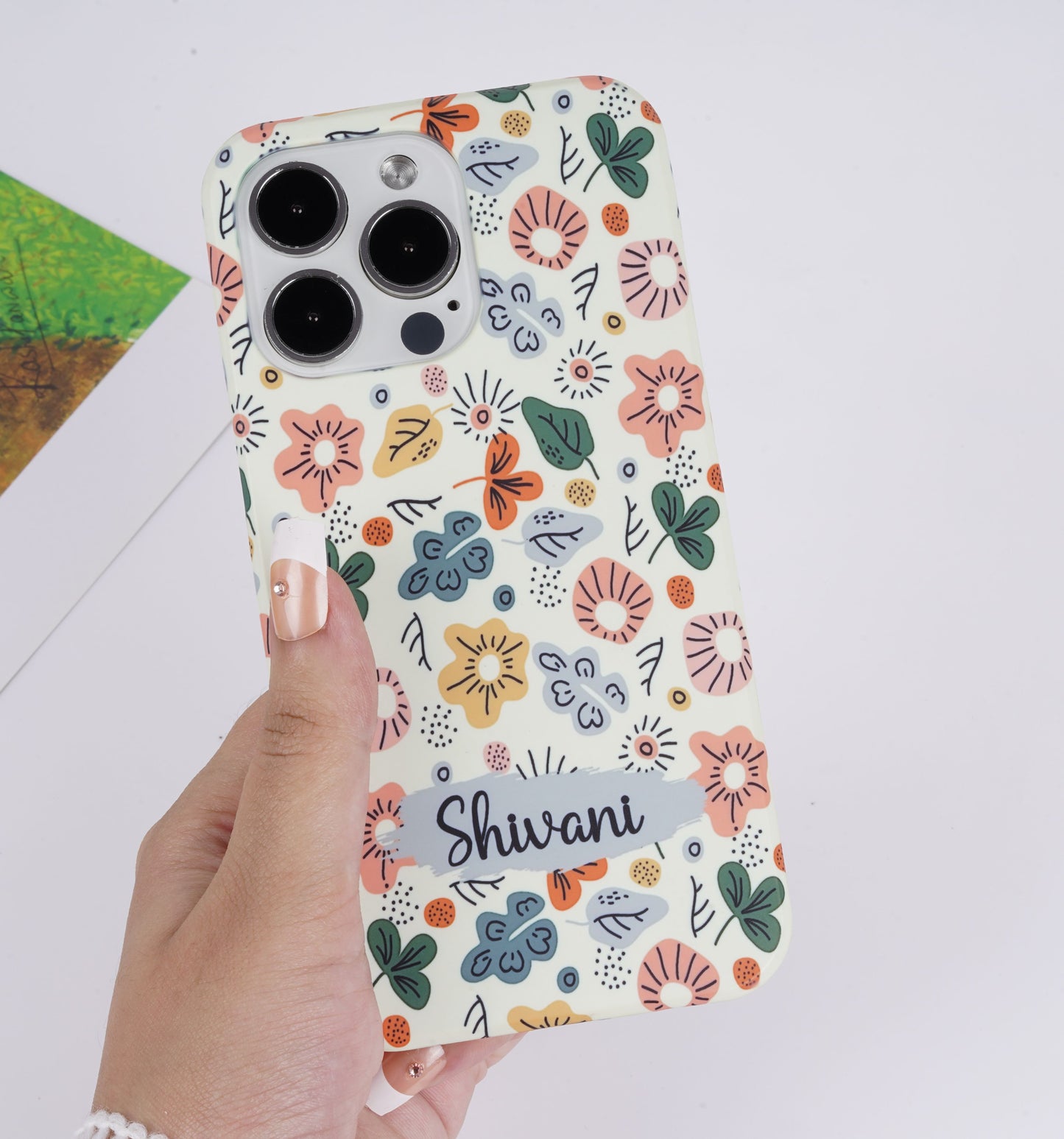 Floral Pattern With Customized Text Slim Case