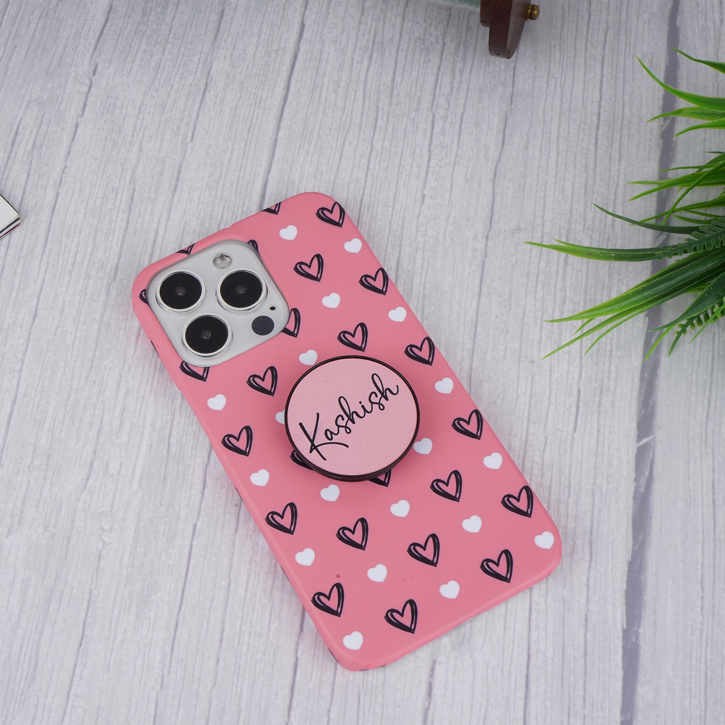 Heart Pattern Slim Case Cover With Customized Holder