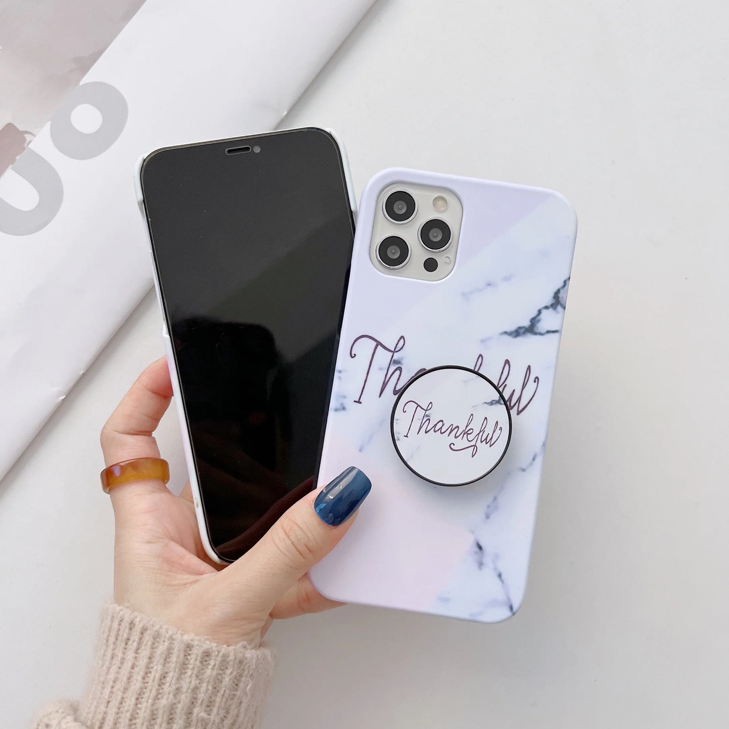 Text On Marble Slim Case Cover With Holder