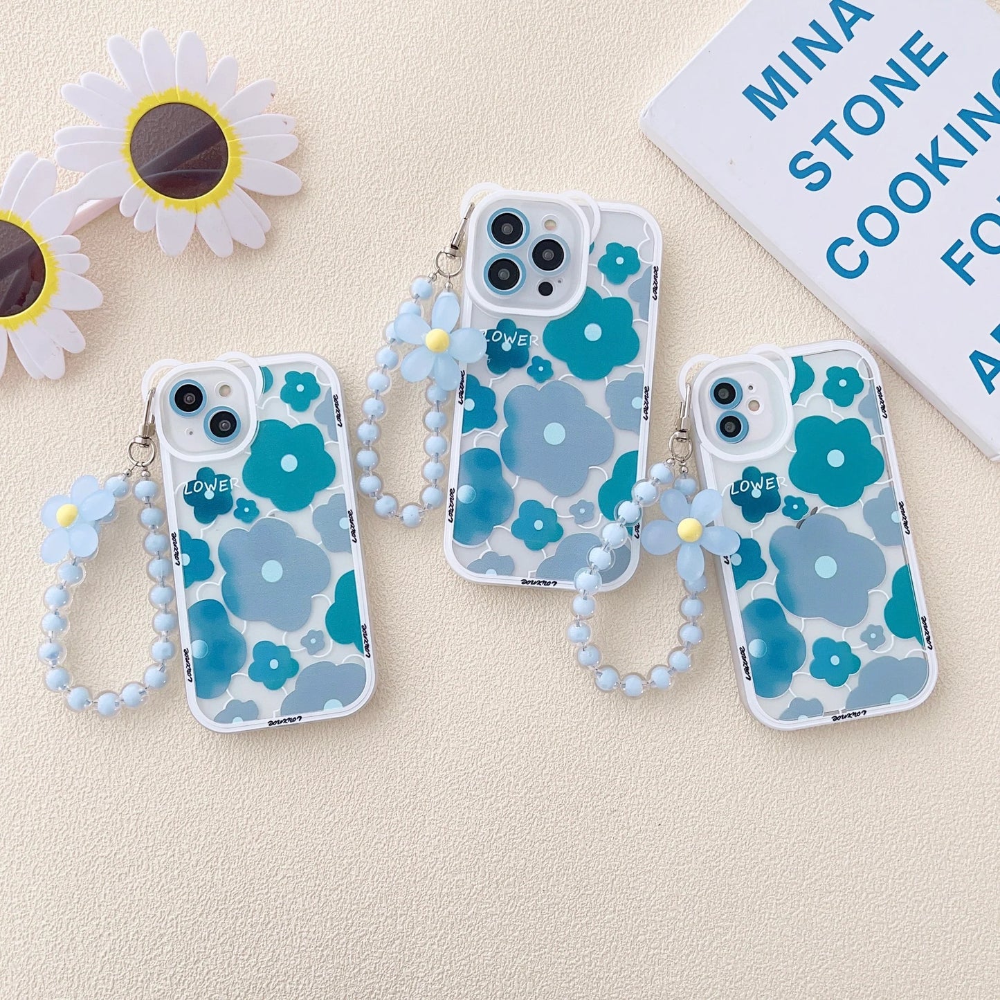 Floral Pattern Transparent Silicon Case for iPhone With Phone Charm