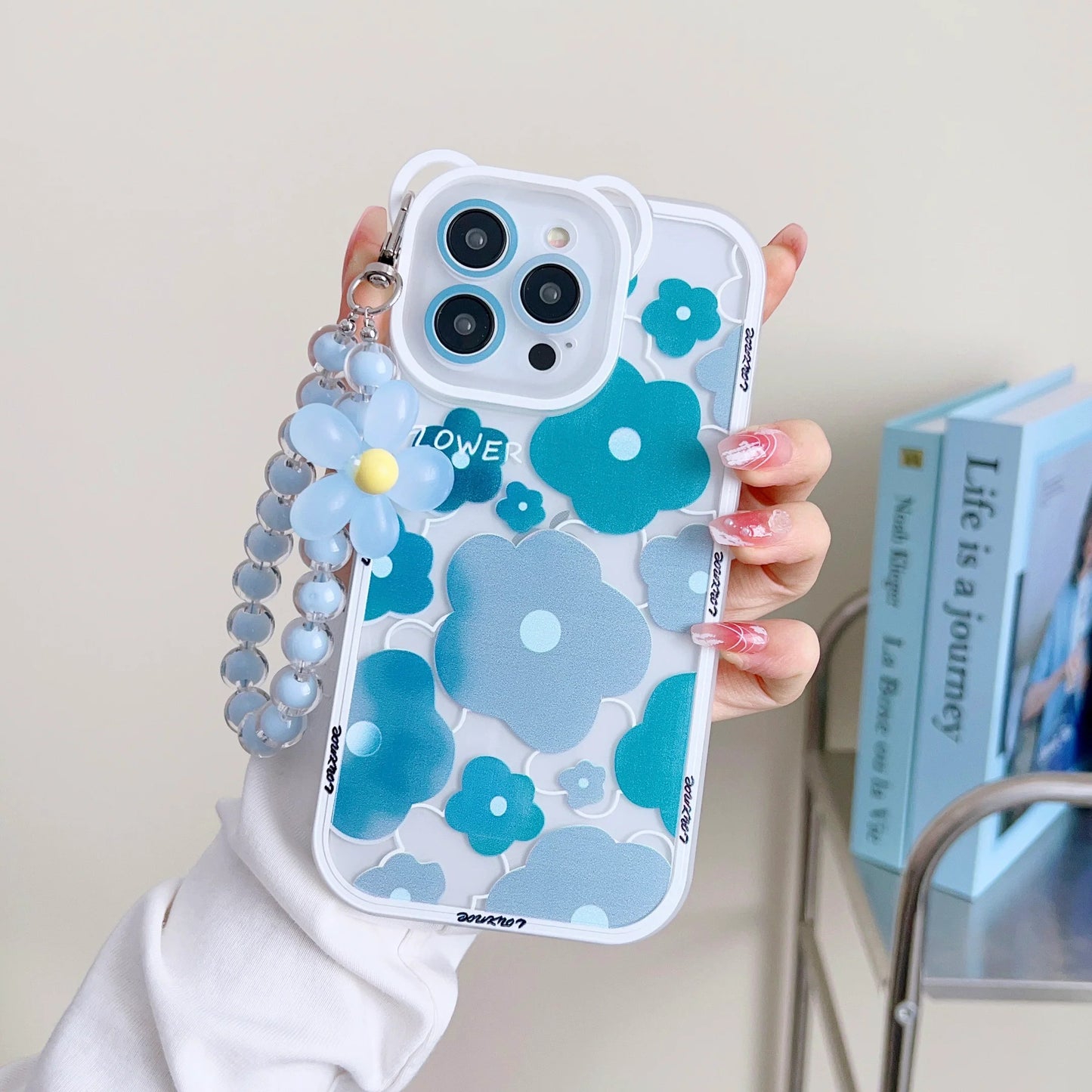 Floral Pattern Transparent Silicon Case for iPhone With Phone Charm