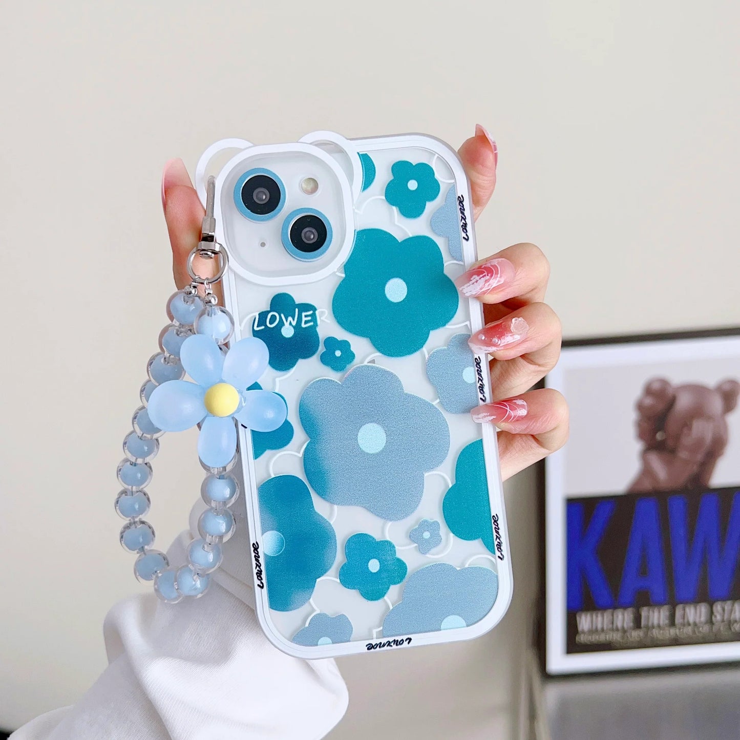 Floral Pattern Transparent Silicon Case for iPhone With Phone Charm