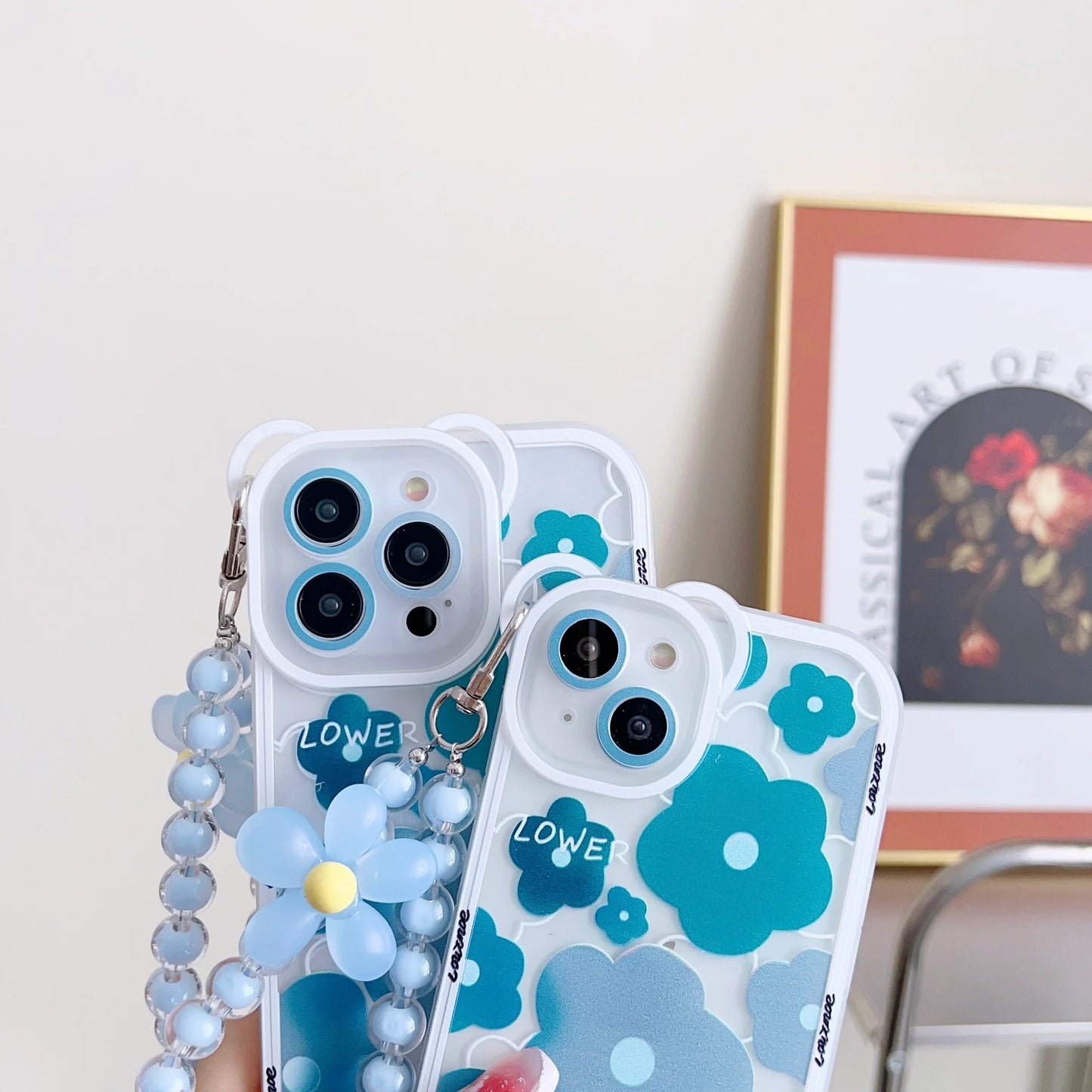 Floral Pattern Transparent Silicon Case for iPhone With Phone Charm