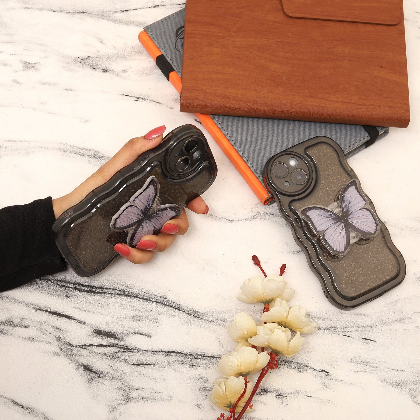 Butterfly Black With Holder Phone Case For iPhone Case