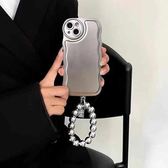 Silver Metallic Wavy iPhone Cases with Chain