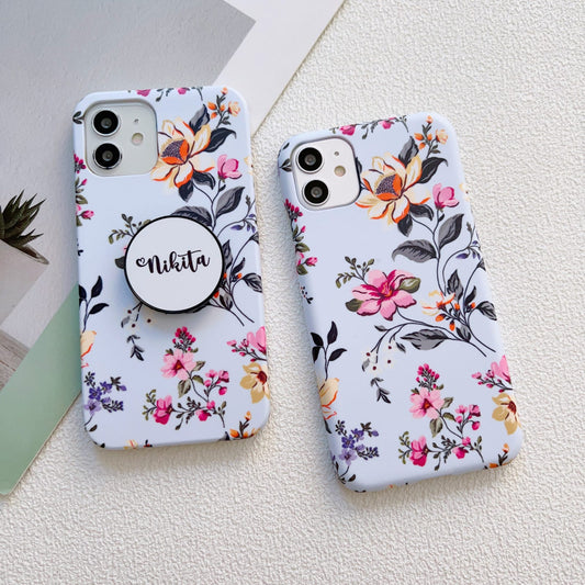 Blue Floral Slim Case Cover With Customised Holder