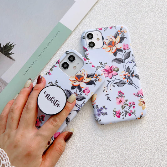 Blue Floral Slim Case Cover With Customised Holder