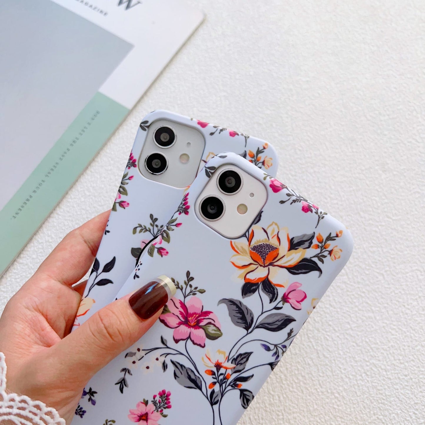 Blue Floral Slim Case Cover With Customised Holder